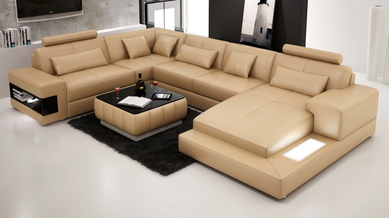 4-Meter großes Ledersofa, minimalistisches Design kann auch die ganze Familie aufnehmen