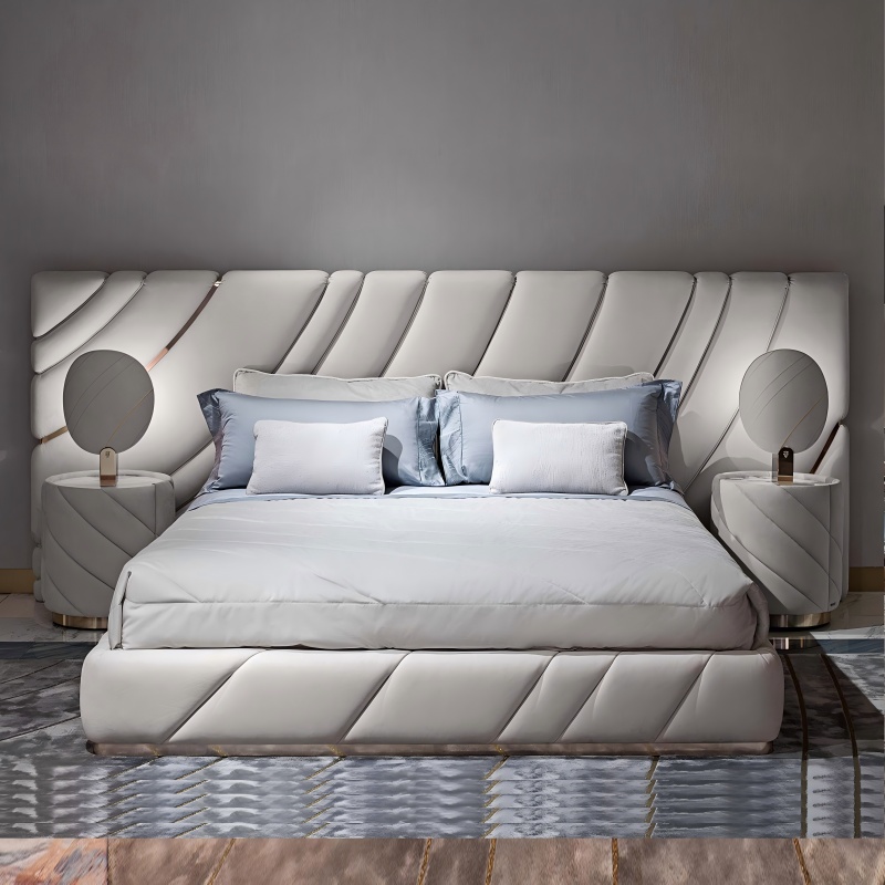 Leichtes Luxus großes Bett dreiteiliges Set | Hauptschlafzimmer C Positionskombination